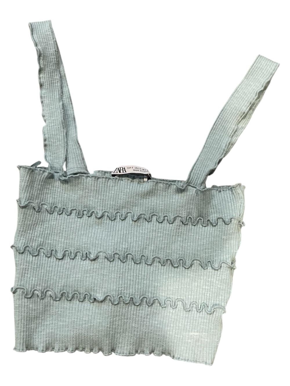ZARA Light blue/grey Ribbed Crop Tank with Lettuce Hem